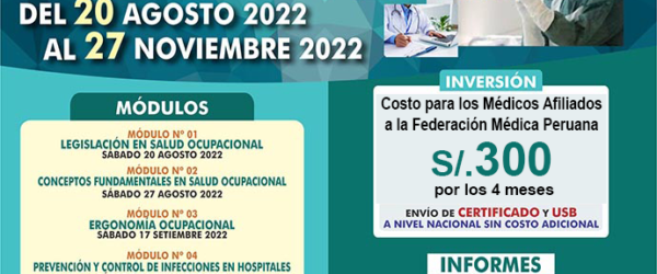CURSO MODULAR – ONLINE “SALUD OCUPACIONAL Y CONTROL DE INFECCIONES EN PANDEMIA”