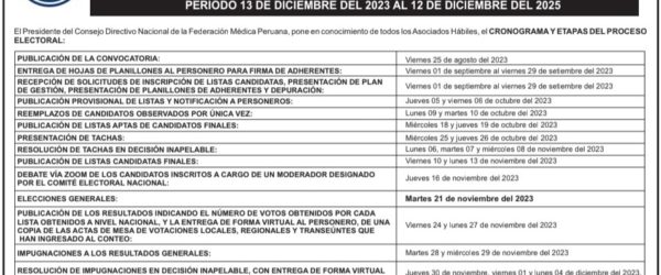 🔵 Convocatoria a Elecciones Generales  de la Federación Médica Peruana 2023 – 2025