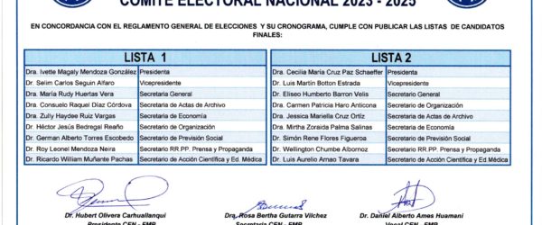 De acuerdo con el Reglamento General de Elecciones periodo 2023 – 2025 y su Cronograma, el CEN cumple con publicar las LISTAS DE CANDIDATOS FINALES