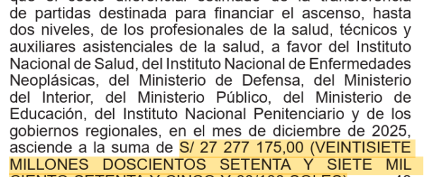 Se publicó el Decreto Supremo N.° 300-2025-EF, que autoriza la transferencia de S/ 27 277 175.00 para financiar el proceso de ascenso